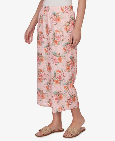 Ruby Rd. Petite Floral Eyelet Pull-on Capri Pants In Pink