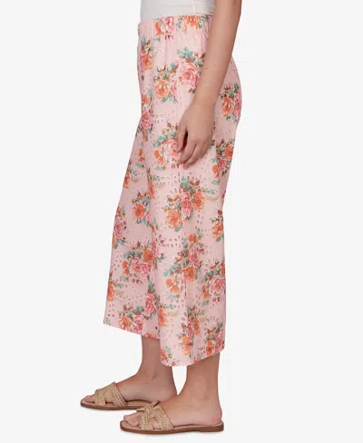 Ruby Rd. Petite Floral Eyelet Pull-on Capri Pants In Pink