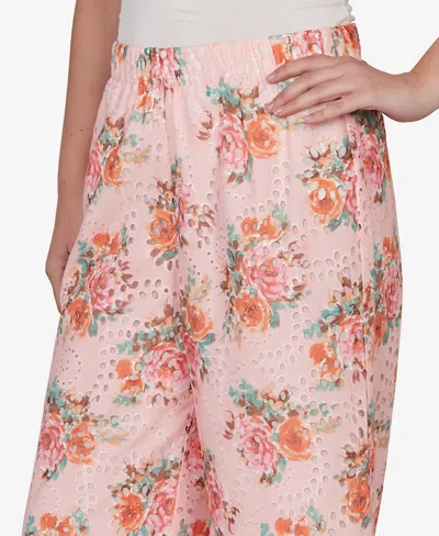 Ruby Rd. Petite Floral Eyelet Pull-on Capri Pants In Pink