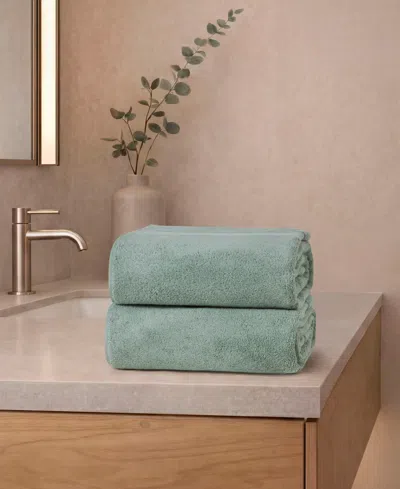 French Connection Solid Dobby 2-pc. Bath Sheet Set, 33" X 63" In Silt Green