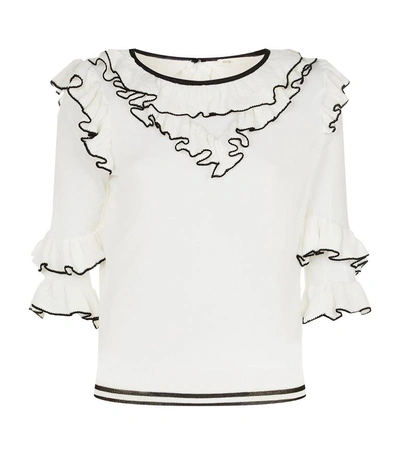 Maje Moreno Ruffled Woven Top In Blanc