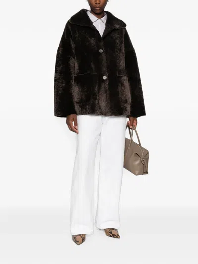 Arma Isabella Reversible Shearling Jacket In Brown