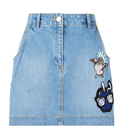 Kenzo Stone Washed Denim Skirt In Blue