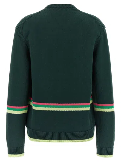 Jw Anderson Sheep Embroidered Striped Cotton Sweater In Green