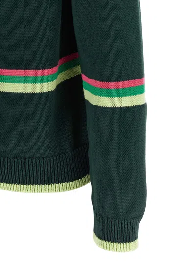 Jw Anderson Sheep Embroidered Striped Cotton Sweater In Green