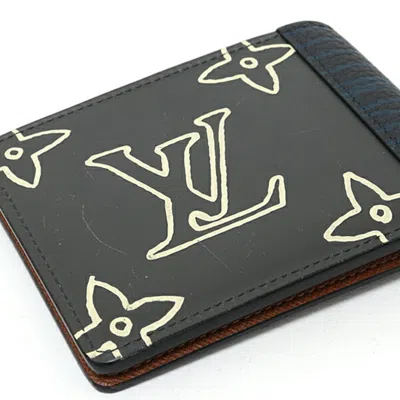 Pre-owned Louis Vuitton Monogram Eclipse Black Blue Monogram Eclipse Leather Wallet (bi-fold) () In Black, Blue
