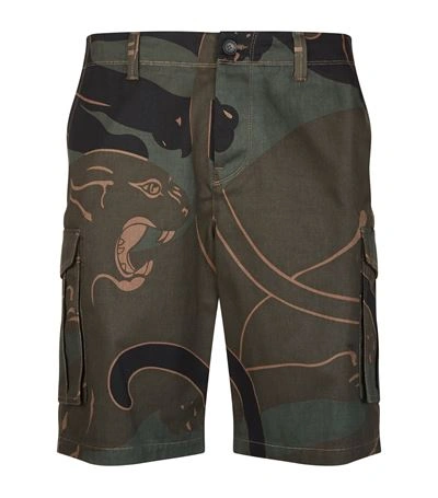 Valentino Camouflage Panther Shorts In Green