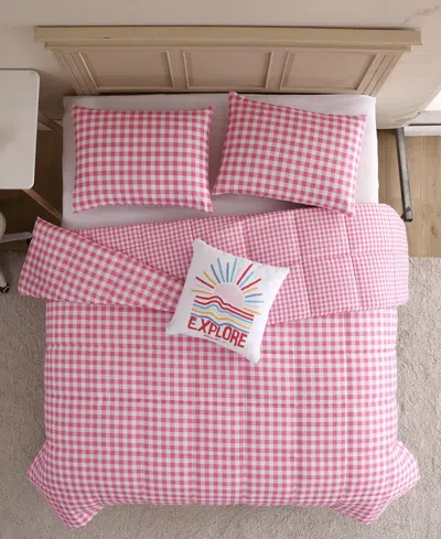 Eddie Bauer Preston Check Microfiber 4-pc. Comforter Set, Full/queen In White,light Pink