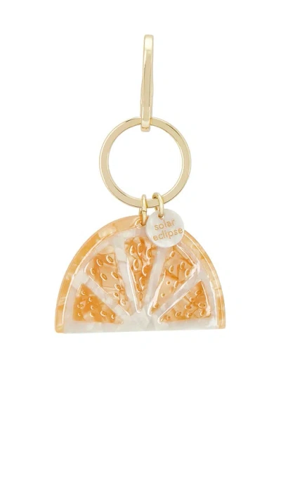 Solar Eclipse Hand-painted Citrus Slice Bag Charm + Keychain In Orange