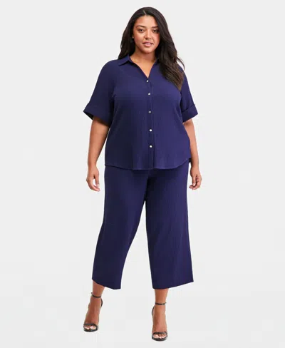 Anne Klein Essentials Plus Size Button-front Shirt In Distant Mountain