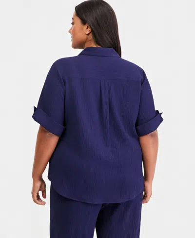 Anne Klein Essentials Plus Size Button-front Shirt In Distant Mountain