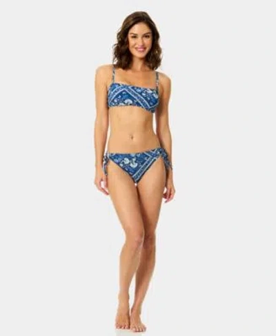 Cece Womens Over The Shoulder Bandeau Neck Bikini Top Full Coverage Hipster Bottoms In Blue