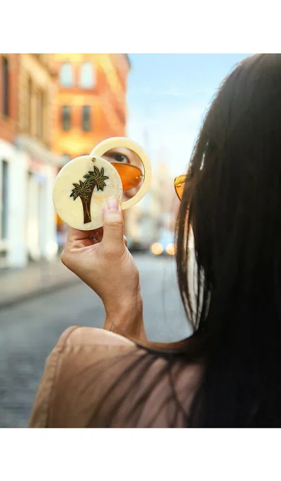 Solar Eclipse Hand-painted Palm Tree Compact Mirror In N,a