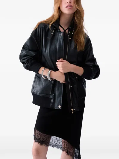 Liu •jo Oversized Leather Jacket In Black