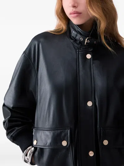 Liu •jo Oversized Leather Jacket In Black