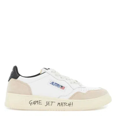 Autry Medalist Low Sneakers In White Leather And Suede With Custom Lettering In Animal Print