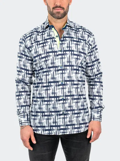 Maceoo Einstein Linear Canvas Cotton Button-up Shirt In Blue