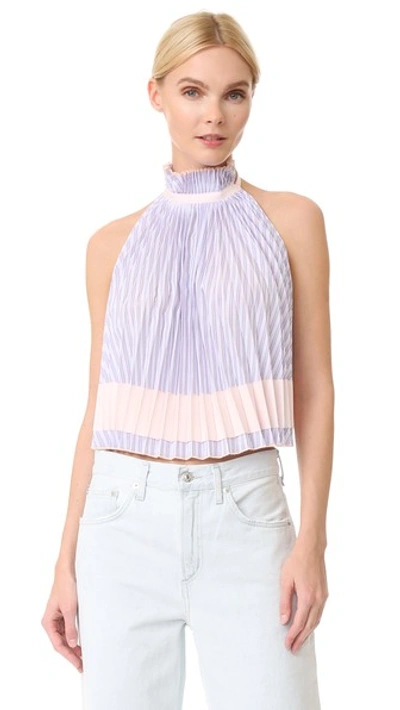 Adam Selman Backless Pleated Trapeze Top In Blush Stripe