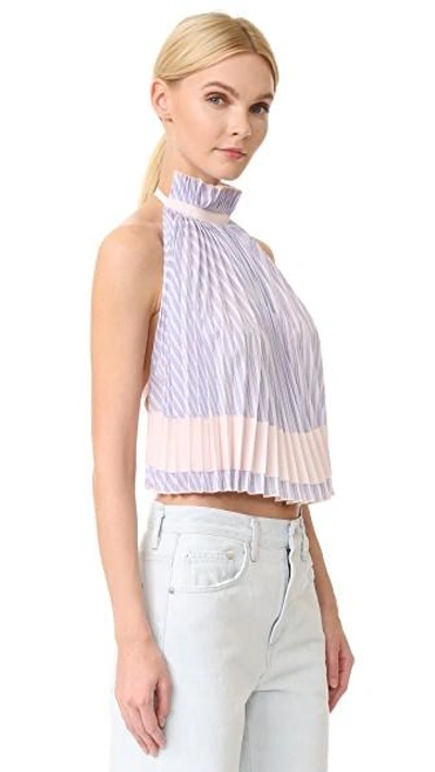 Shop Adam Selman Backless Pleated Trapeze Top In Blush Stripe