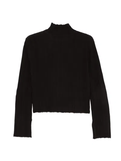 Alysi Wool Mock Neck Cropped Ribbed Sweater In Black