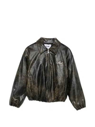 DISTRESSED-EFFECT LOGO-PATCH JACKET