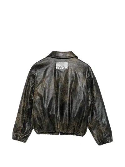 DISTRESSED-EFFECT LOGO-PATCH JACKET