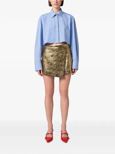 Msgm Brocade-effect Wrap Shorts In Brown
