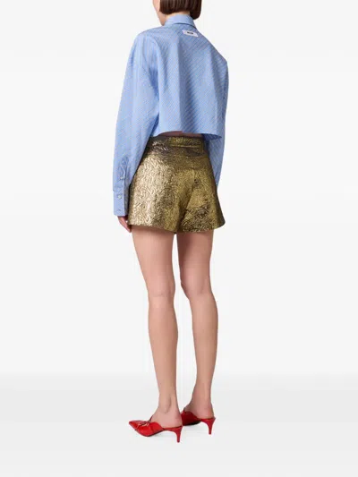 Msgm Brocade-effect Wrap Shorts In Brown