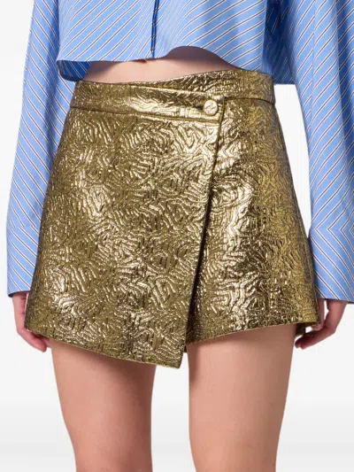 Msgm Brocade-effect Wrap Shorts In Brown