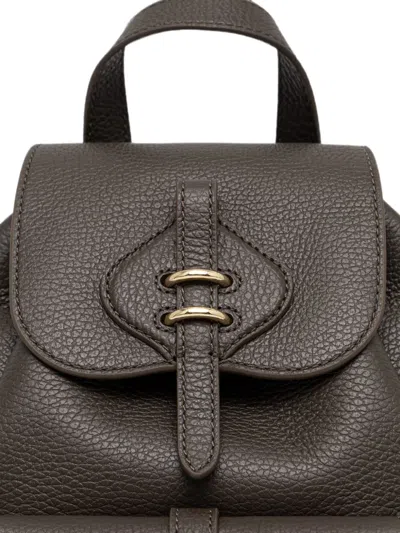 Coccinelle Medium Mavery Pocket Pebbled Leather Multi-pocket Backpack In Gray