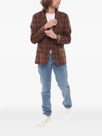Corneliani Checked-pattern Single-breasted Blazer In Brown