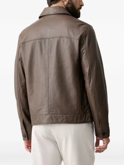 Joop Leather Button-up Jacket In Multi