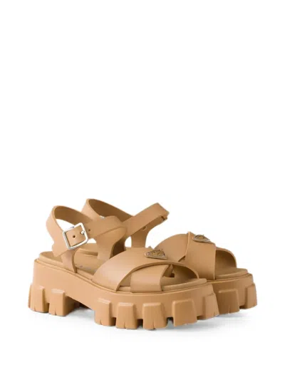 Prada 55mm Leather Platform Sandals In Gold