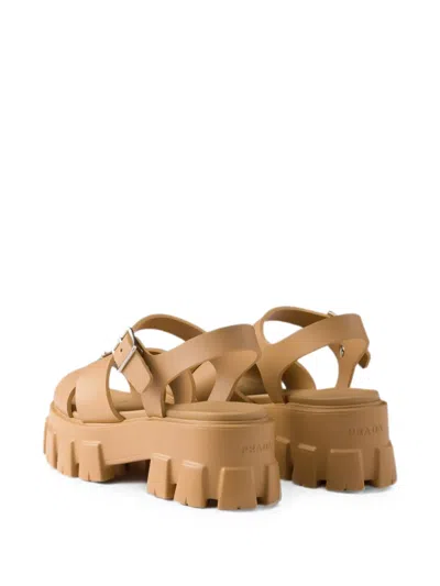 Prada 55mm Leather Platform Sandals In Gold
