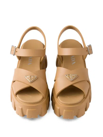 Prada 55mm Leather Platform Sandals In Gold