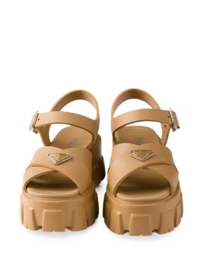 Prada 55mm Leather Platform Sandals In Gold