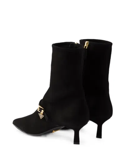 Prada Stretch Suede Booties In Black