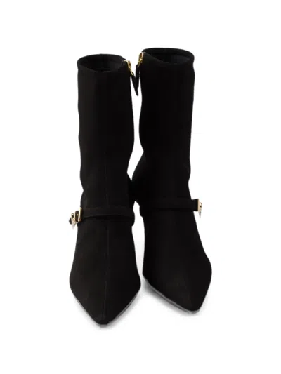 Prada Stretch Suede Booties In Black