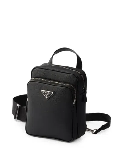 Prada Saffiano Leather Mini One-shoulder Backpack In Black