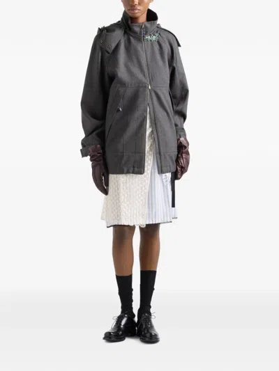 Prada Mélange Hopsack Wool Jacket In Gray