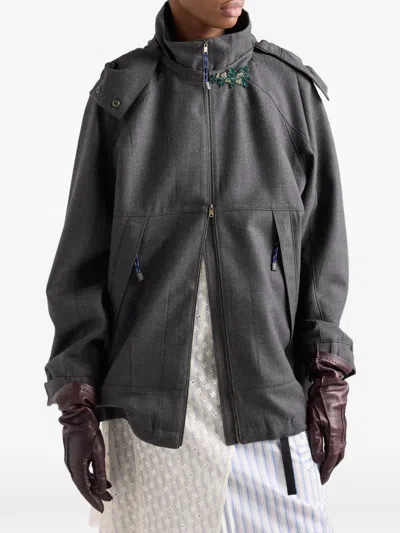 Prada Mélange Hopsack Wool Jacket In Gray