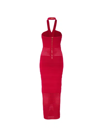 Balmain Halterneck Openwork-panel Maxi Dress In Red