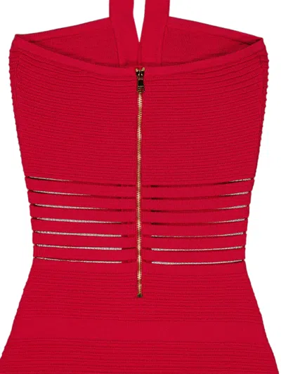 Balmain Halterneck Openwork-panel Maxi Dress In Red