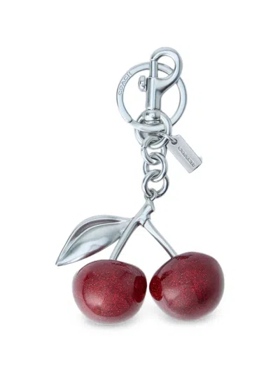 Coach Cherry Charm Keyring In Silver