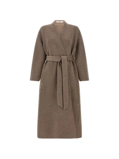 Co Long Belted Wrap At Side Pockets In Brown