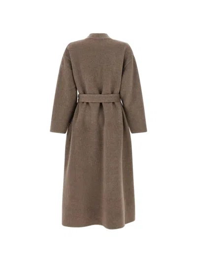 Co Long Belted Wrap At Side Pockets In Brown