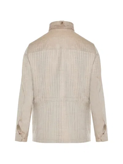 Enrico Mandelli Herringbone-pattern High-neck Jacket In Neutral
