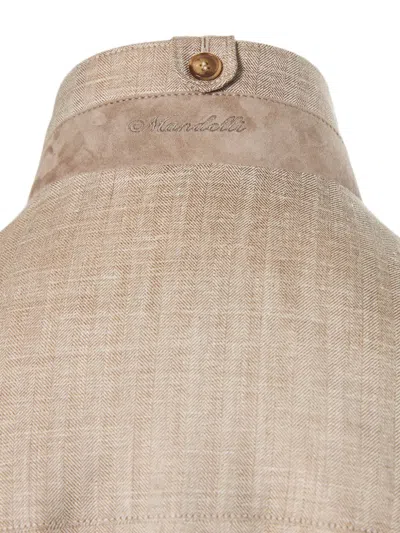 Enrico Mandelli Herringbone-pattern High-neck Jacket In Neutral