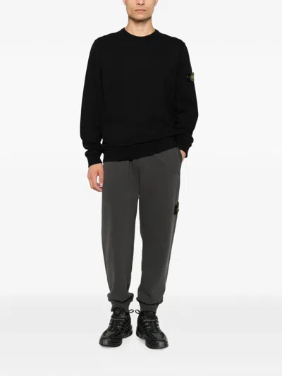 Stone Island Kids Mini Ribbed Neckline Sweatshirt For Boys In Black