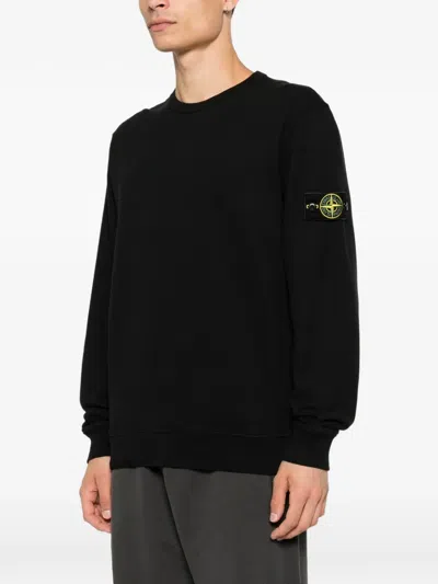 Stone Island Kids Mini Ribbed Neckline Sweatshirt For Boys In Black